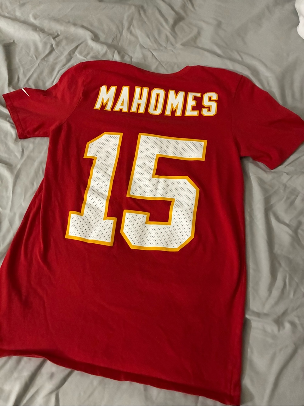 Nike Red Mahomes #15 Football Jersey Tee with White and Gold Accents